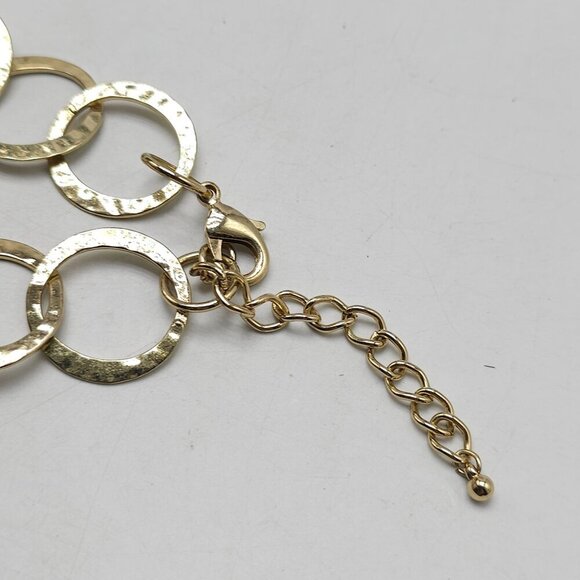 Gold Tone Hammered Link Chain Necklace With Adjustable Clasp 27 in - Picture 4 of 6